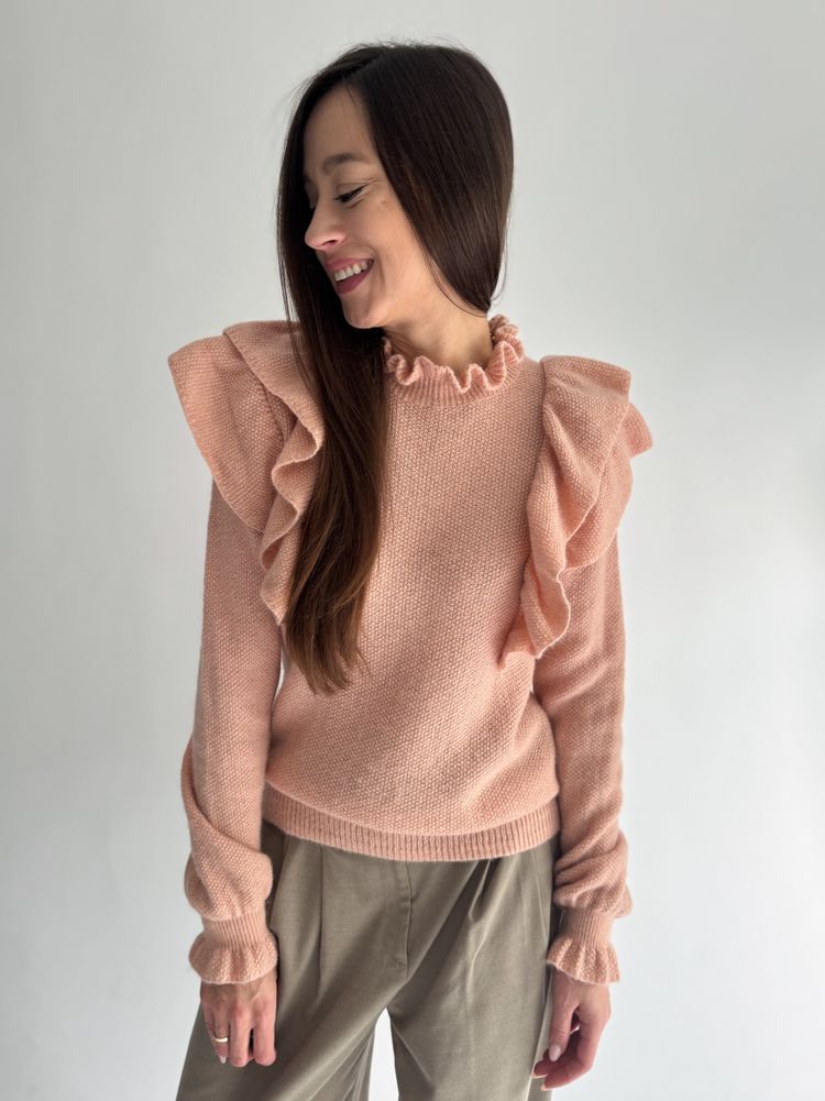 Różowy sweter z falbankami 2